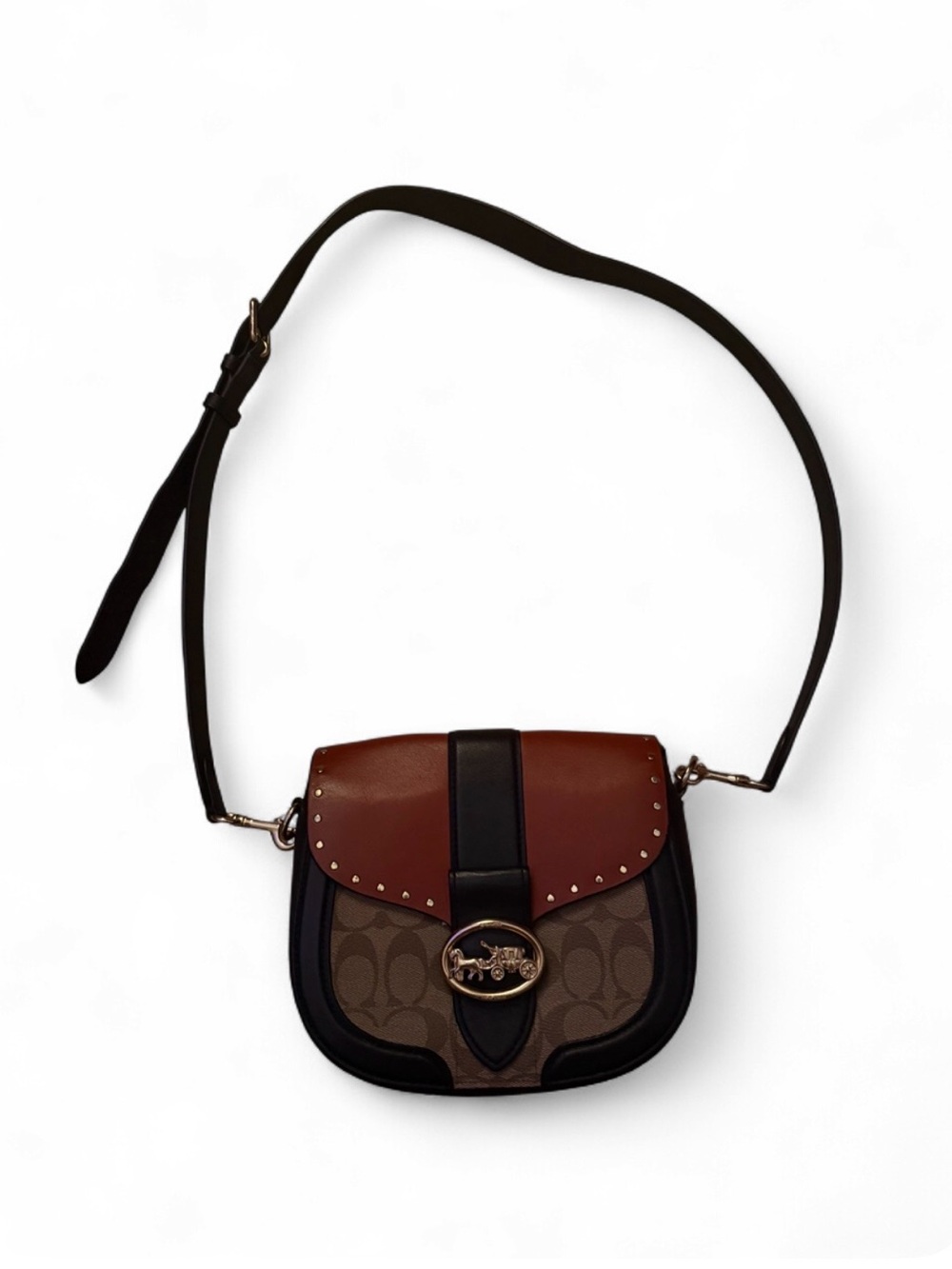 Coach Two-Tone Signature Saddle Crossbody in Brown and Black